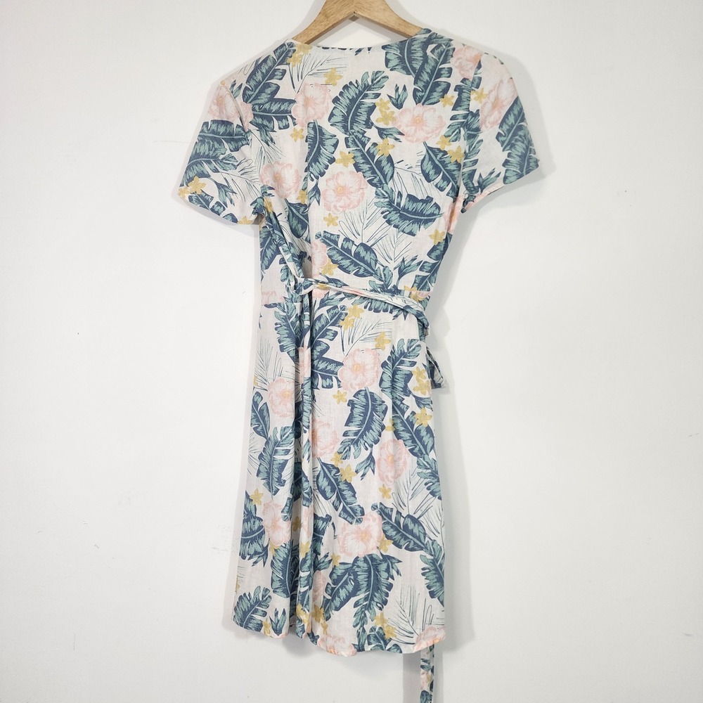 Marine Layer Linen Blend Tropical Wrap Dress Small Resort Vacation resort beach - Picture 7 of 11